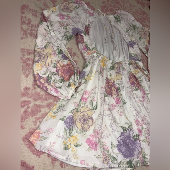 Divided H&M Floral Open Back Long Sleeve Mini Cotton Dress Women’s S - Picture 12 of 14